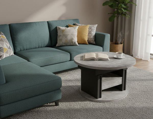 designimpex Couchtisch DA-999 rund ausziehbar höhenverstellbar mit Schublade Wohnzimmer Tisch, Funktionstisch, Wohnzimmertisch, Tisch, Esstisch, Sofatisch, Rollen