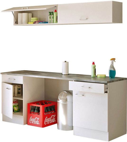 Flex-Well Mehrzweckschrank-Set LUCCA, 5-teilig, Hauswirtschaftsraum, Hobbyraum, Küche, Breite 210 cm, (Komplett-Set, 5-St, bestehend aus: 2x Unterschrank, 2x Klappenhängeschrank + Arbeitsplatte), Kombination aus 2x Unterschrank, 2x Oberschrank, 1 Arbei...