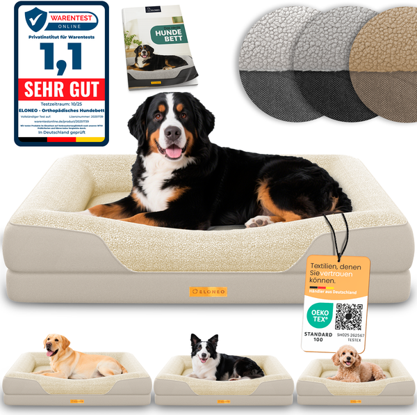 ELONEO orthopädisches Hundebett Grosse Hunde - 122 x 89 x 20 cm, Hundekorb mit Memory Foam, Hundematte wasserdicht und waschbar, Hundekissen, Hundematratze mit weicher Polsterung, Creme