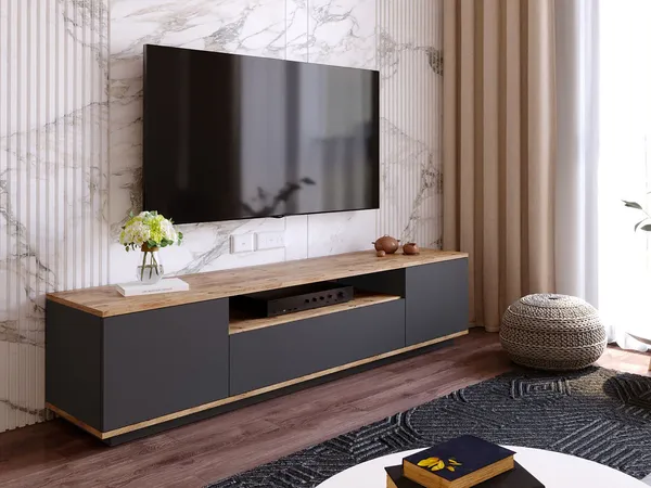 Vente-unique - LOTULA TV unit Holz, Platte GrauBeige - B 44,5 cm x H 44,6 cm x L 180 cm