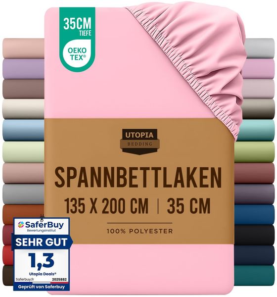 Utopia Bedding - Spannbettlaken 135x190 cm - Rosa - Gebürstete Polyester-Mikrofaser Spannbetttuch