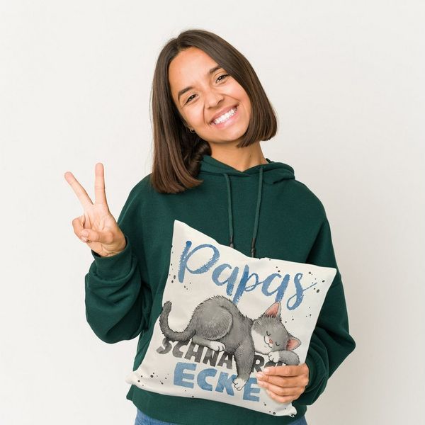 speecheese Dekokissen Graue Katze Kissen mit Spruch Papas Schnarchecke