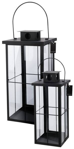 2tlg Metall XXL Laternen Set Schwarz Gartenlaterne Windlicht H58/45cm