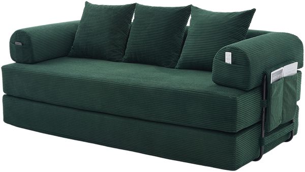 LVHOM Schlafsofa 3 Sitzer, Klappsofa mit Schlaffunktion, Bodensofa, Polstersofa aus CordStoff, Schlafcouch dauerschläfer, frei Kombination, 200x94x67 cm, Dunkelgrün Bild 2