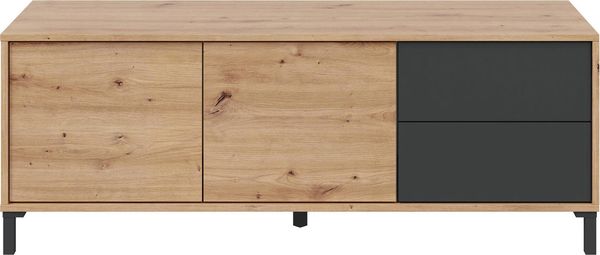 Dmora Anora-Sideboard, Wohnzimmer-Buffet, TV-Schrank, Sideboard mit Füßen für das Wohnzimmer, moderner Kleiderschrank mit 2 Türen, 130 x 41 x 47 cm, geknotete Eiche und Anthrazit