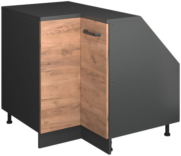 Eck-Küchenschrank für Dachschrägen R-Line Goldkraft Eiche 75.6 cm mit 1 Tür, Schrankkorpus 60 cm Tiefe Vicco