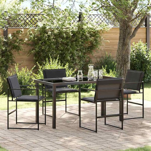 Garten Essgruppe 5er Set, Gartenmöbel-Set Schwarz Pulverbeschichteter Stahl