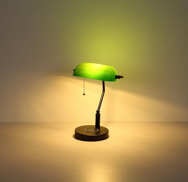 OTTO home Tischleuchte Eevva, USB-Anschluss mit Ladefunktion, ohne Leuchtmittel, Wireless Ladefunktion, Bankerlampe, Zugschalter-Kette