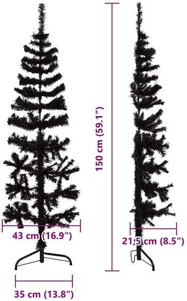 vidaXL Künstlicher Halb-Weihnachtsbaum Ständer Schlank Schwarz 150 cm 344575 Bild 9