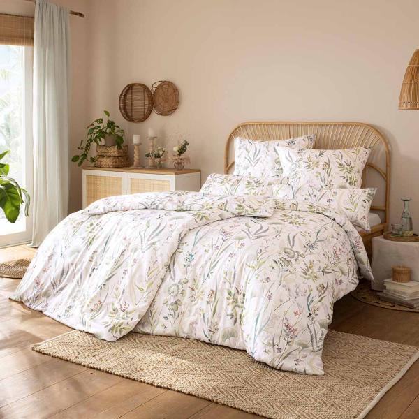 Estella Mako-Satin Bettwäsche 155x220 Rieke mint Wiese Gräser Natur 7939-520