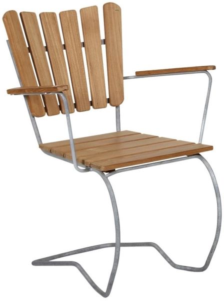 Gartenstuhl Classic mit Armlehne von Brafab, aus Teak und Metall, skandinavisch, natur, Outdoor