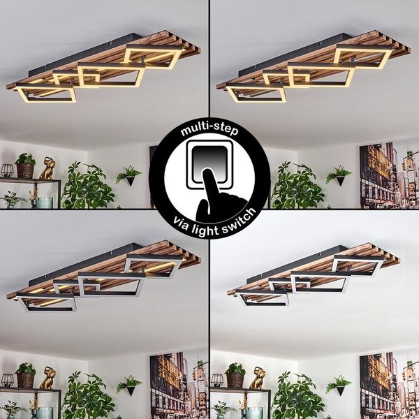 hofstein Deckenleuchte Deckenlampe aus Metall/MDF/Kunststoff, ohne Leuchtmittel, moderne Deckenleuchte in Schwarz/Holzoptik/Braun/Weiß