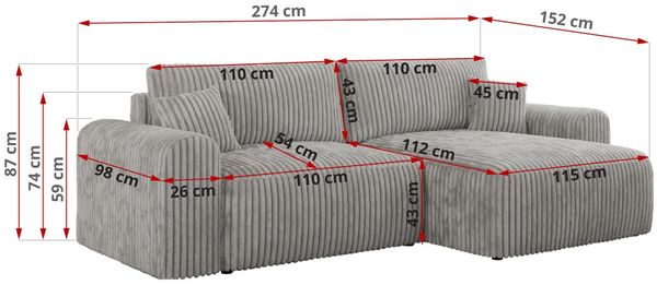 MKS Meble 'Nelson' Ecksofa mit Schlaffunktion und Bettkasten, L-form, Hellgrau, Cord Bild 6