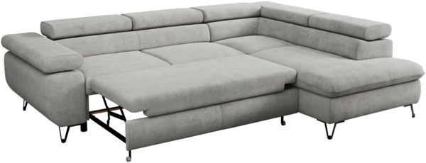 Mks Möbel 'Pedro L-Form' Ecksofa mit Schlaffunktion, verstellbaren Kopfstützen & Bettkasten, Hellgrau, Stoff, rechts Bild 7