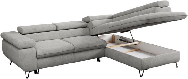 Mks Möbel 'Pedro L-Form' Ecksofa mit Schlaffunktion, verstellbaren Kopfstützen & Bettkasten, Hellgrau, Stoff, rechts Bild 6