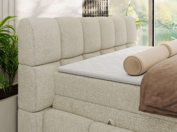 Boxspringbett NIRA KING, Doppelbett mit Fußteil, 7-Zonen Multipocket-Matratzen und Topper, Schlafzimmerbett - 160 x 200 cm - Creme Struktur - H3 Bild 4