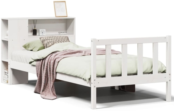 vidaXL Massivholzbett mit Regal ohne Matratze Weiß 75x190 cm Kiefer 3321677