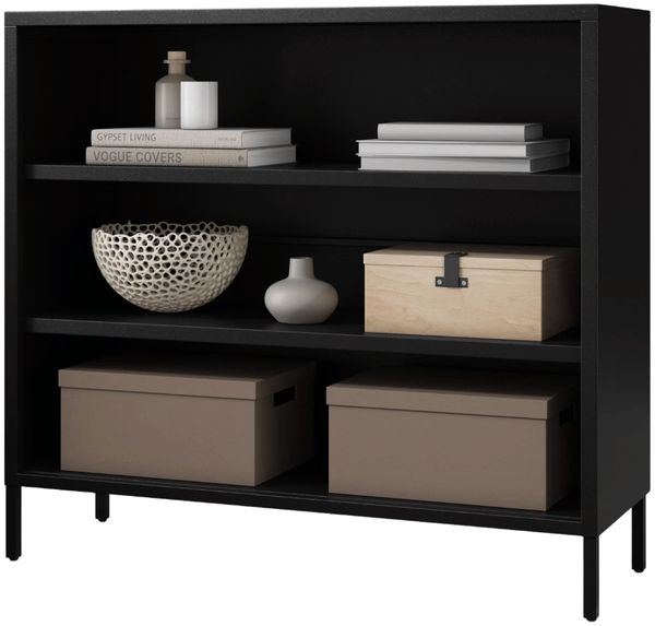 Metall Kommode offen LUCA - 4 Ebenen, Industrie-Design | Metallregal klein Standregal Stahl Büro Wohnzimmer Arbeitszimmer, 90x100x35cm Schwarz