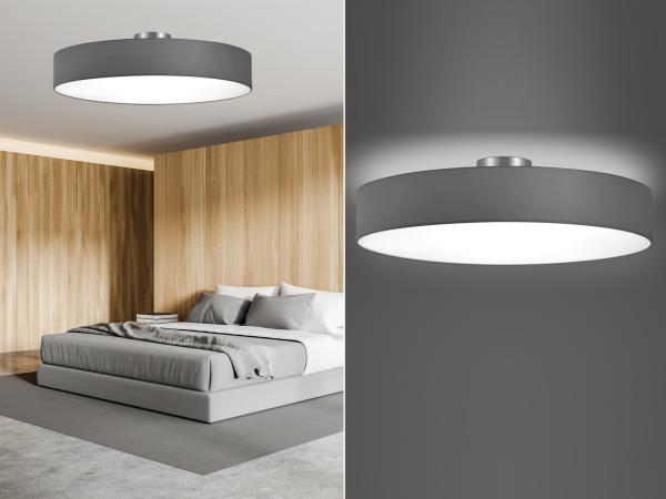 Runde LED Deckenleuchte mit Stoffschirm in Grau, Ø 65cm