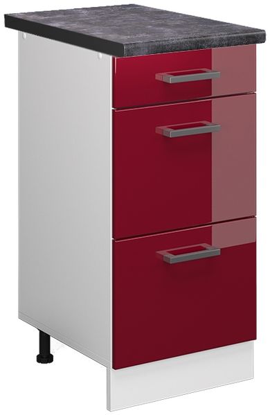 Küchenunterschrank R-Line Rot Hochglanz 40 cm mit Schubladen, AP Anthrazit Vicco