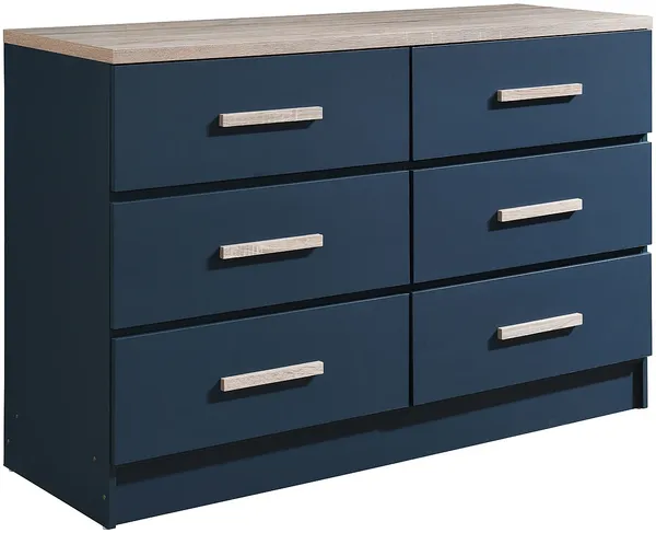 Vente-unique - Kommode mit 6 Schubladen - Blau & Holzfarben - SKAIDO Bild 2