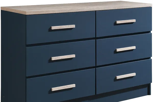 Vente-unique - Kommode mit 6 Schubladen - Blau & Holzfarben - SKAIDO Bild 3