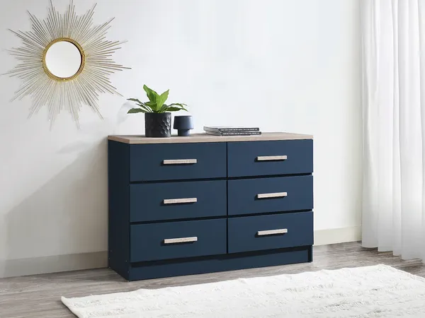 Vente-unique - Kommode mit 6 Schubladen - Blau & Holzfarben - SKAIDO