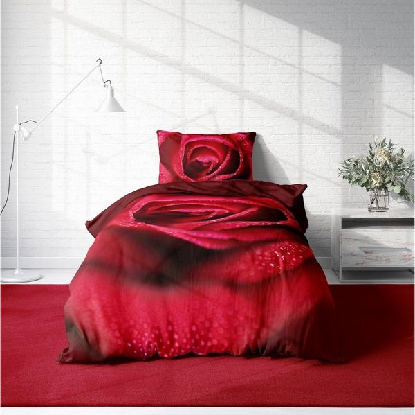 One Home Bettwäsche Rose amour, Mikrofaser, 2 teilig, rote Rosen und bordeaux Wendeseite