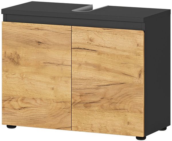 Waschbeckenunterschrank vito Mayor, Holzwerkstoff, Schwarz, Holzfarben, 70 x 56 x 34 cm