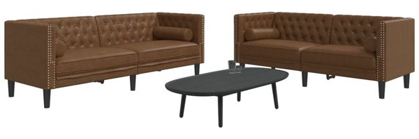 vidaXL 2-tlg. Chesterfield-Sofa-Set Braun Kunstleder Wildleder-Optik 3209300
