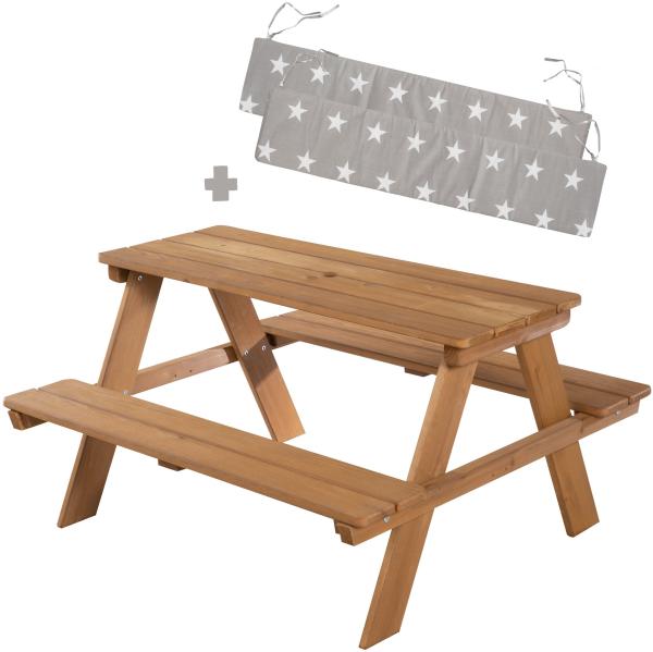 Roba 'Picknick' für 4 Kindersitzgarnitur mit Bankkissen, Teak braun, 89 x 50 x 84,5 cm