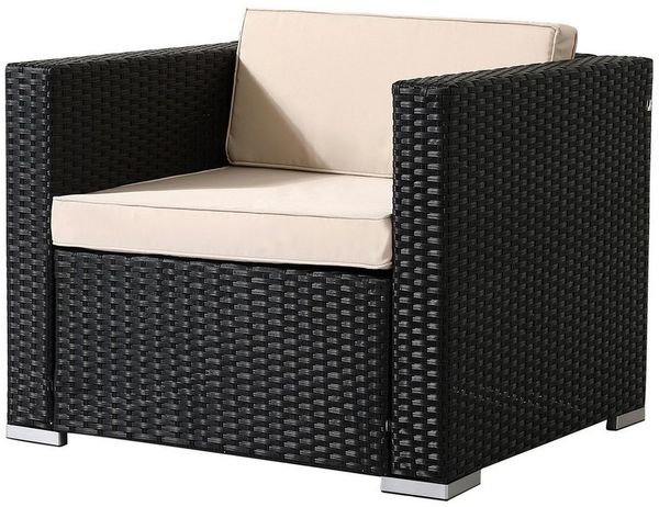 Arebos Gartensessel Poly-Rattan Gartenlounge, Inkl. Sitz- und Rückenkissen, Schwarz (1-St), UV-beständigen Polyrattan-Geflecht