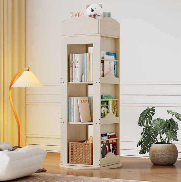 Drehbares Bücherregal 142 x 63 x 63 cm – Standregal aus MDF in Natur mit 360°-Drehfunktion