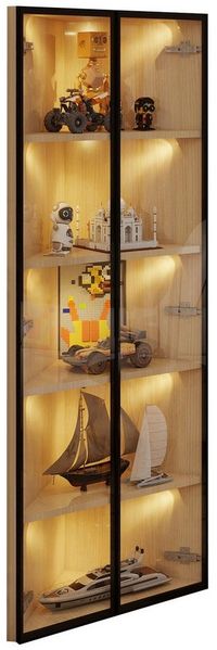 MODFU Vitrine Platzsparende Glasvitrine (Weinschrank, Badezimmerschrank, für Eckpositionen, 1-St, Türen aus gehärtetem Glas) integrierte Lichtleiste