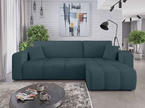 Ecksofa mit Schlaffunktion Sofa DAGNY in Stoff Poso Meeresgrün Ottomane Rechts