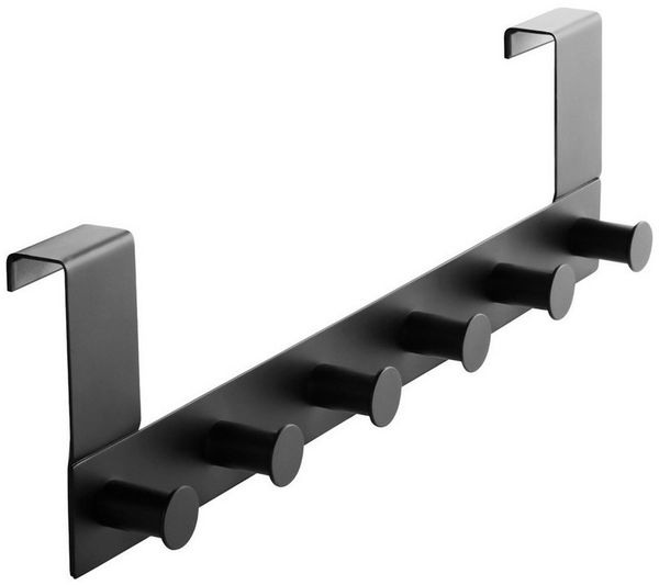 SO-TECH® Türgarderobe Garderobenleiste LINEA 380x110 mm, mit 6 Haken Türhaken, (1-St), Edelstahl schwarz matt, für Türen mit Falz max. 16 mm