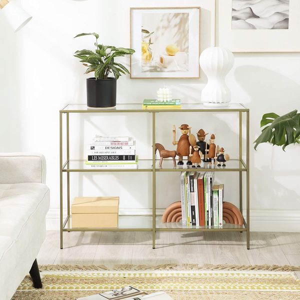 Songmics 'Vasagle' Konsolentisch mit 3 Ablagen aus Hartglas, Metall/Glas goldfarben, 73 x 30 x 100 cm