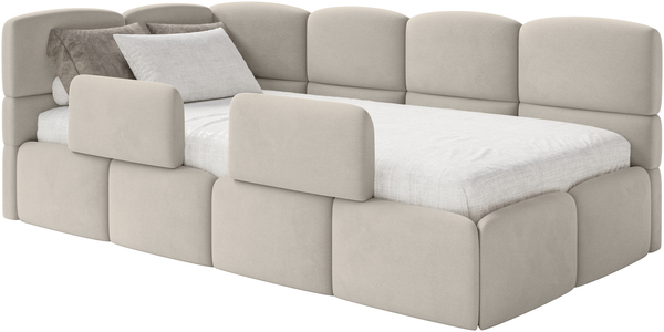 Selsey 'Cloudy' Kinderbett 120x200, Kopfteil links, Matratze & Bettkasten, Samt Hellbeige