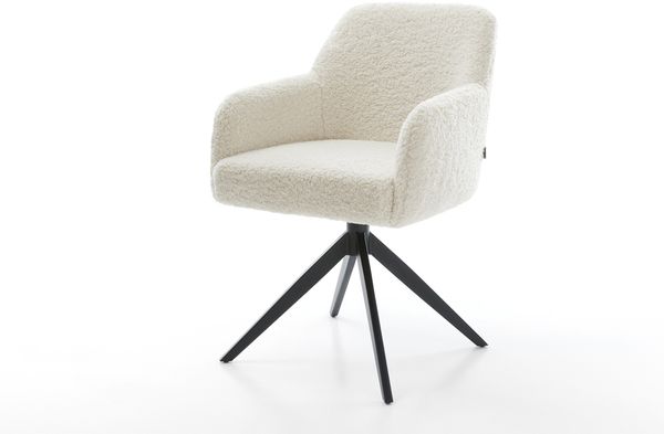 Drehstuhl Greg-Flex Teddystoff Beige Kreuzgestell breit Schwarz 360° drehbar Wippfunktion Taschenfederkern