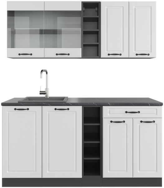 Singleküche R-Line Weiß Landhaus/Anthrazit 160 cm , AP Anthrazit Vicco