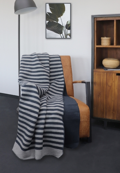 biberna 0837476 Melange Wohndecke 1x 150x200 cm STREIFEN, marine, 1x 150x200 cm Bild 3