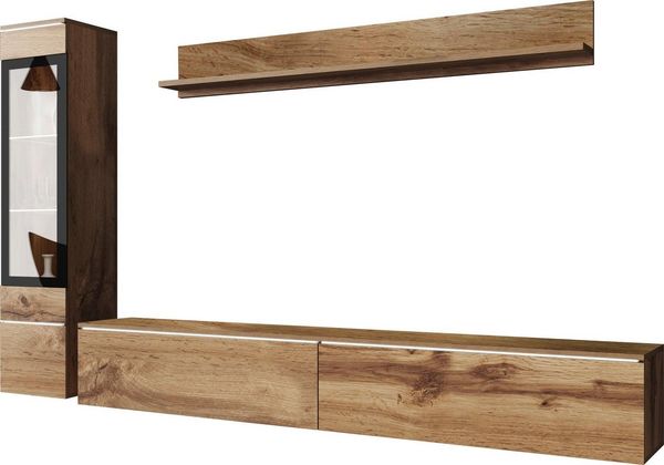 Home affaire Wohnwand VERA I, Vitrinen Türanschlag links/rechts wechselbar, (Komplett-Set, 3-St), Mediawand 230 cm, Vitrine mit Verglasung, stehend und hängend