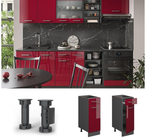 Küchenunterschrank R-Line Rot Hochglanz 30 cm ohne Arbeitsplatte Vicco Bild 2