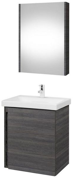 Planetmöbel Waschbeckenunterschrank mit Keramikwaschbecken & Spiegelschrank 50cm in Anthrazit, modernes Badmöbel Set für Badezimmer WC