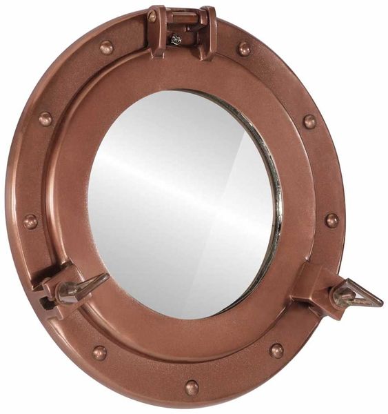 Wandspiegel, Bullaugen-Spiegel Wandmontage Ø30 cm Aluminium und Glas