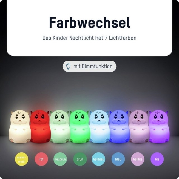 ANSMANN AG LED Nachtlicht Nachtlicht Kinder Silikon aufladbar dimmbar 7 Farben Hamster Bild 4