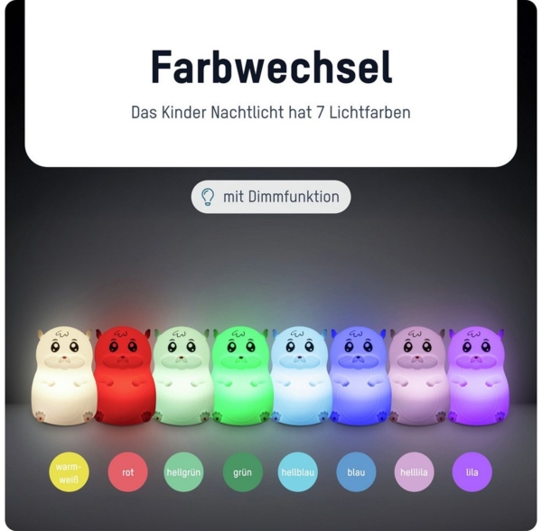ANSMANN AG LED Nachtlicht Nachtlicht Kinder Silikon aufladbar dimmbar 7 Farben Hamster Bild 2