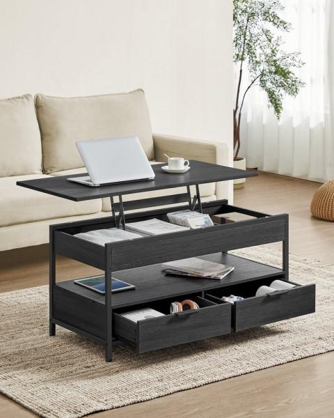 Vasagle höhenverstellbarer Wohnzimmertisch, X-Streben, 50x100 x (48-63)cm, Spanplatte/Stahl anthrazitgrau-schwarz