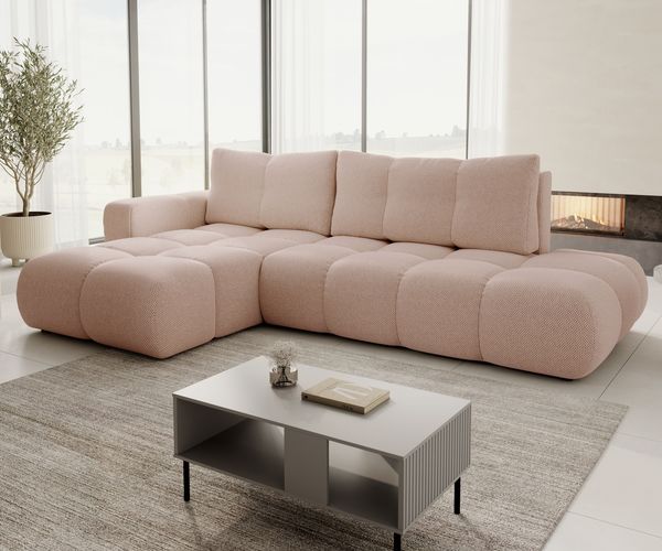 AX LIVING Ecksofa mit Schlaffunktion Hosio, 288 cm, hellcreme-rosa Polsterung Links