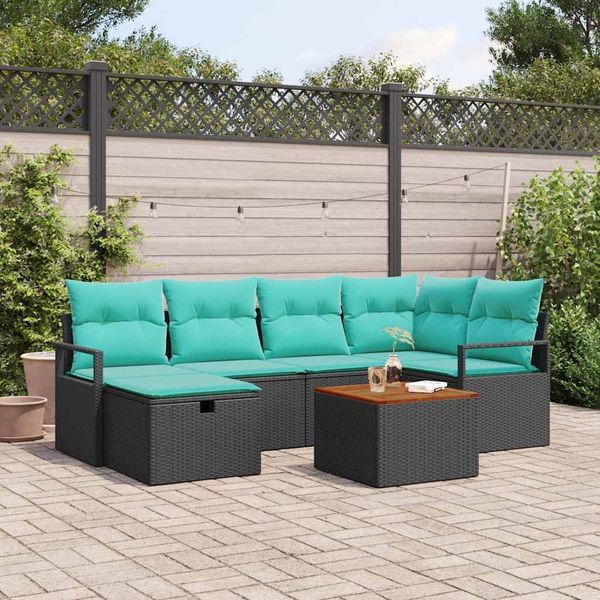 vidaXL Gartensofa-set mit Kissen 7 pcs Schwarz Poly-Rattan 3359543